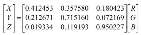 RGB顏色空間轉(zhuǎn)換到CIEXYZ顏色空間